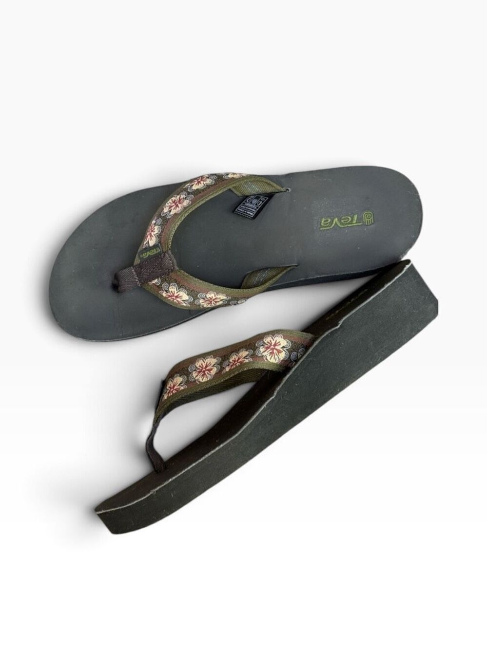 Teva Women's 11 M Floral slip on Flip Flop Platform Wedge Sandals - Picture 6 of 12